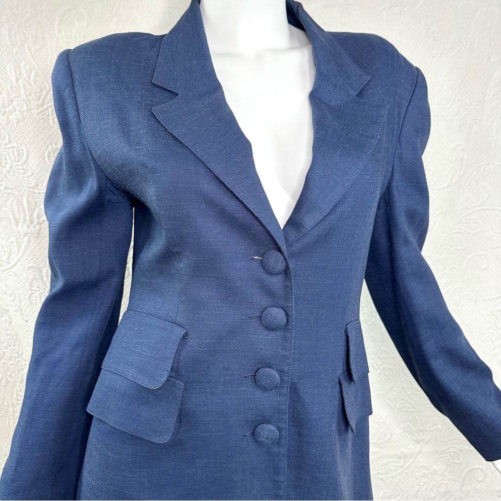 Alberto Makali 80s VTG Rayon/Linen Blazer Back Button Tail Detail - Picture 3 of 16